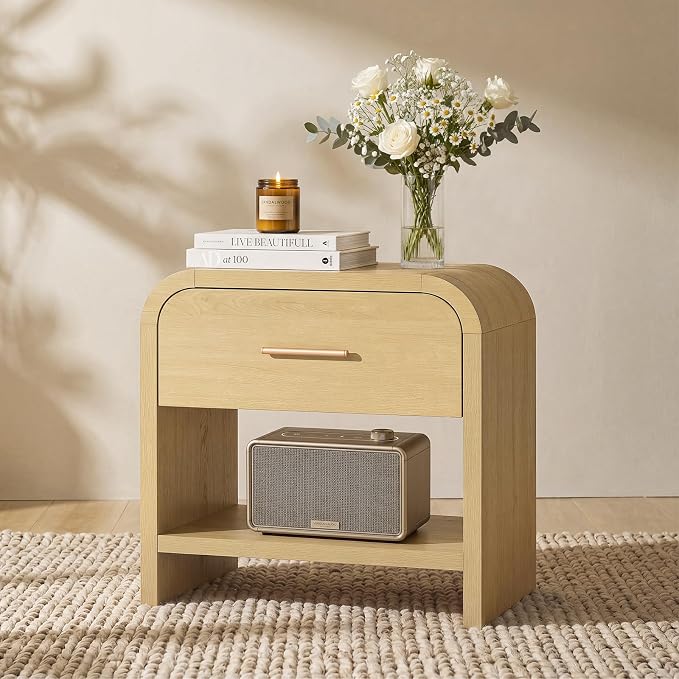 Night Stand 1-Drawer and 1 Storage Shelf Nightstand 24" H Metal Handle Modern by TheBeautyofRusticRefined