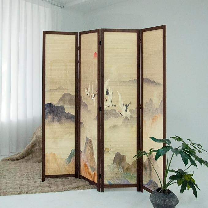 4 Panel Bamboo Room Divider, Versatile Folding Privacy Screen | Double-Sided - Image 2