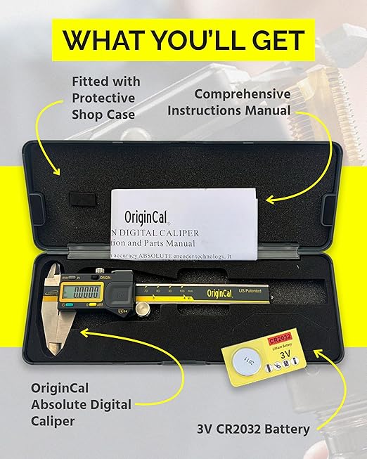 iGAGING Absolute Origin 0-8" Digital Caliper, IP54 Stainless Steel, SPC/USB Output Port, Inch & Metric Modes, Case, Manual, Battery
