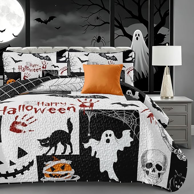 WONGS BEDDING Halloween Quilts King Size, King 110"x90", Reversible Grid Design - Image 2