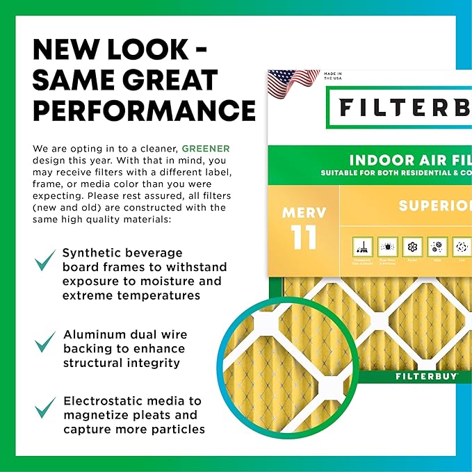 Filterbuy 23x23x1 Air Filter MERV 11 Superior Pet & Allergy Defense (2-Pack), Electrostatic Pleated HVAC AC Furnace Filters Replacement, Made in USA (Actual Size: 22.50 x 22.50 x 0.75)