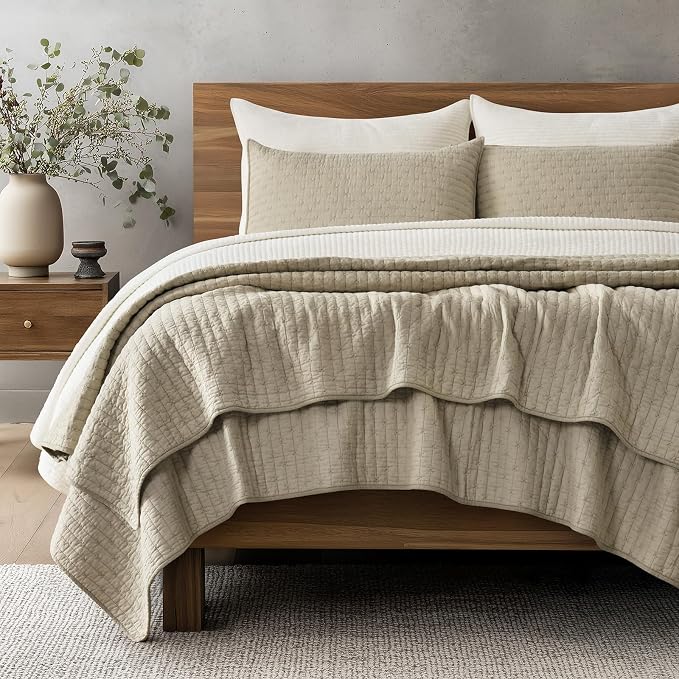 100% Cotton Cross Stitch 3-Piece Quilt Set, Driftwood | Cross Stitch Cotton by EVERGRACEHOME