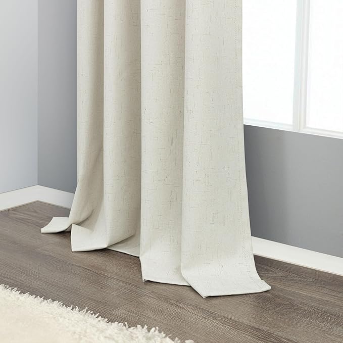 Short Blackout Curtains for Bedroom 45 Inch Length 2 Panels Faux Linen Cream Colored Cute Cottage Core Cafe Kitchen Bathroom Curtains for 42 Inch Small Window Heat Blocking Thermal Insulated Back Tab