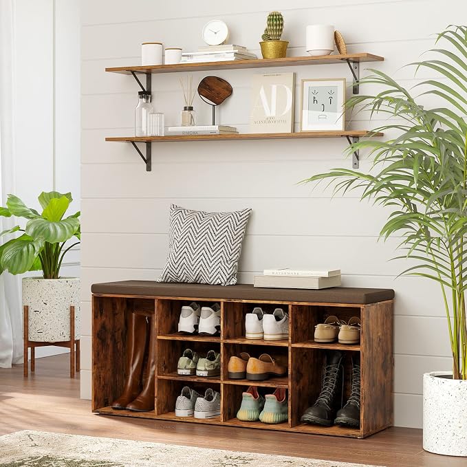 Long Wall Shelves, 47.3Inch Wooden Wall Mounted Shelves, Metal Brackets - Image 7