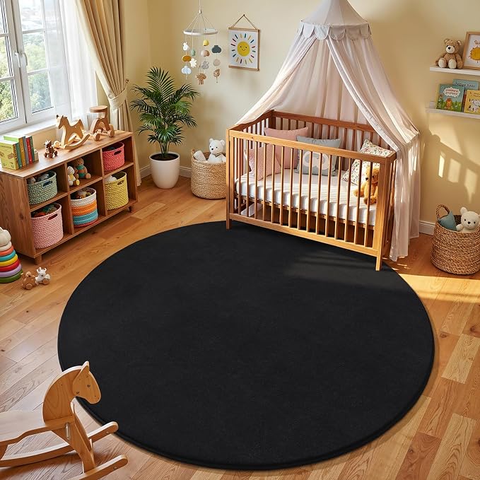 Black Round Area Rugs 5ft Circle Rugs - Image 4