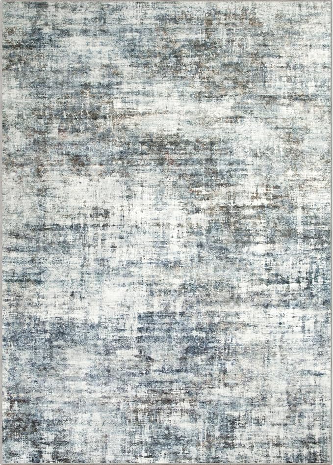5x7 Area Rugs for Living Room: Washable Abstract Blue Multi Badroom Carpet | - Image 8