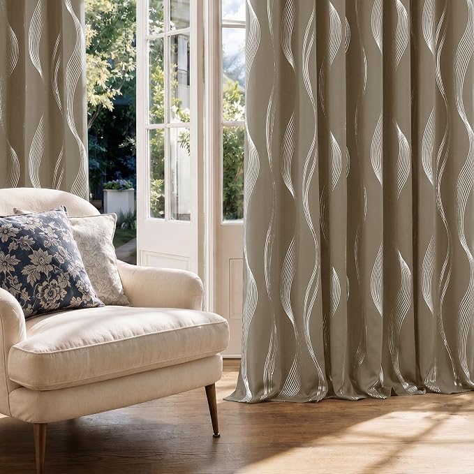 Deconovo Silver Foil Wave Pattern Total Blackout Curtain Panels, Living Room - Image 2