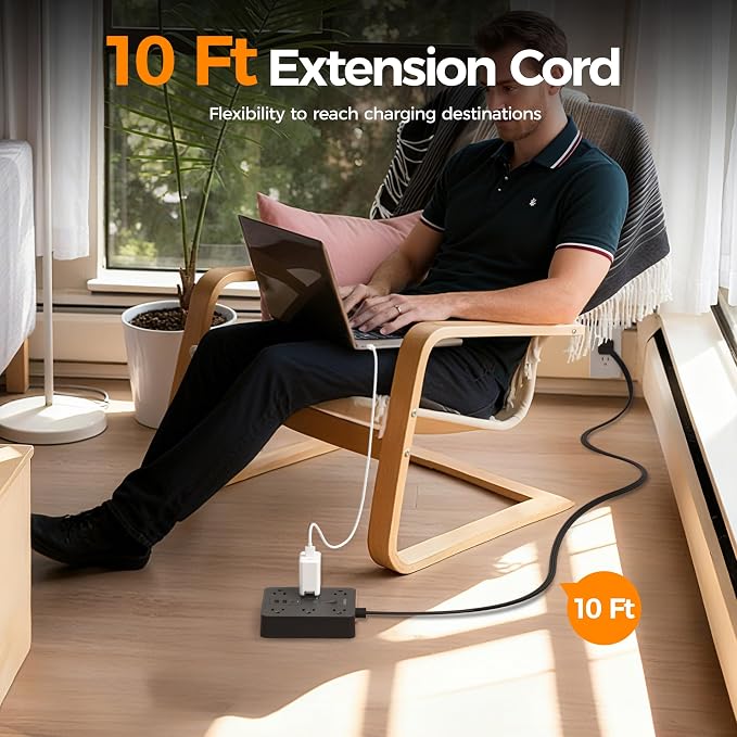 TESSAN 10Ft Black Extension Cord - Image 4