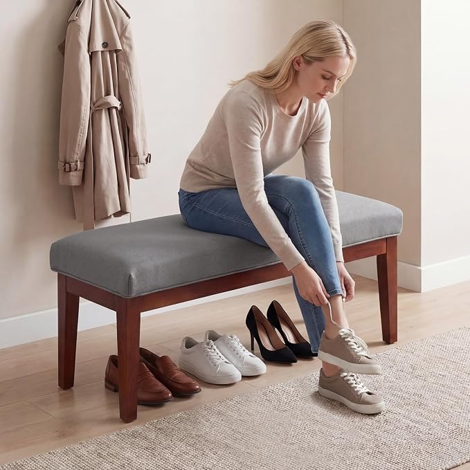 43.5" Upholstered Bedroom Bench, Linen Entryway Bench - Image 7