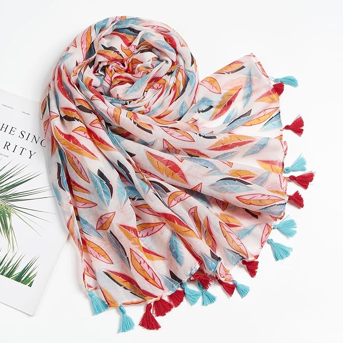 Scarf for Women Lightweight Soft Floral Leopard Printed Scarves Fall Winter Fashion Shawl Wrap with Fringe