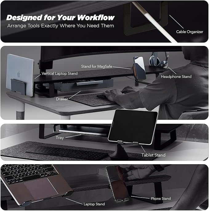 ULTRARM Moodular Add-ons Phone Stand for Magsafe (Charger Not Included) [Accessory Only - Requires Moodular Wooden Monitor Stand Slide Rails for Use] Black MSA-MS