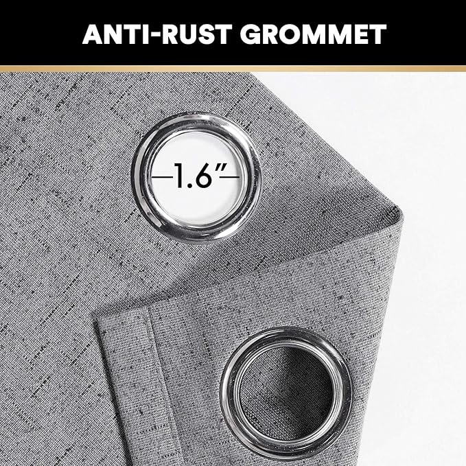 Linen Textured 100% Blackout Curtains for Bedroom/Living Room Energy Saving Window Treatment Curtain Drapes, Burlap Fabric with White Thermal Insulated Liner (2 Panels, 52 x 96 Inch, Light Grey)