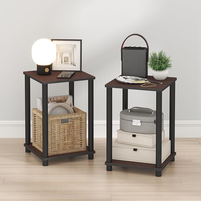 Furinno Turn-N-Tube Night Stand Set of 2, 2-Tier Nightstand, Dark Cherry | by Furinno-FitsYourSpaceFitsYourBudget