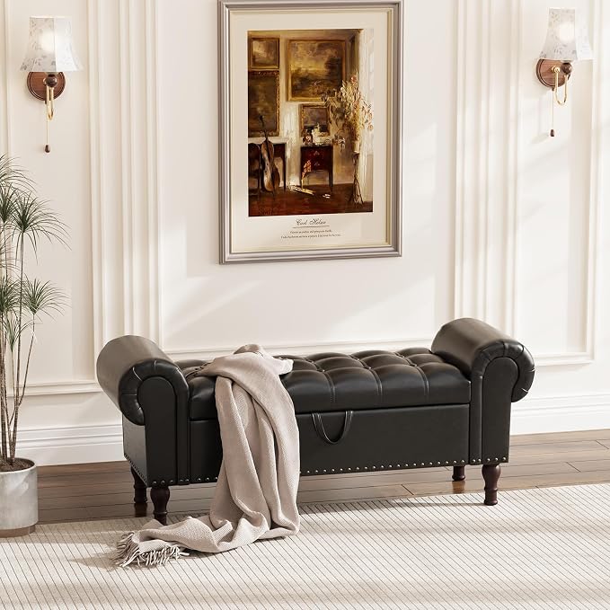 Apicizon 50" Bench with Storage, Upholstered Tufted Button Bedroom Bench with - Image 9