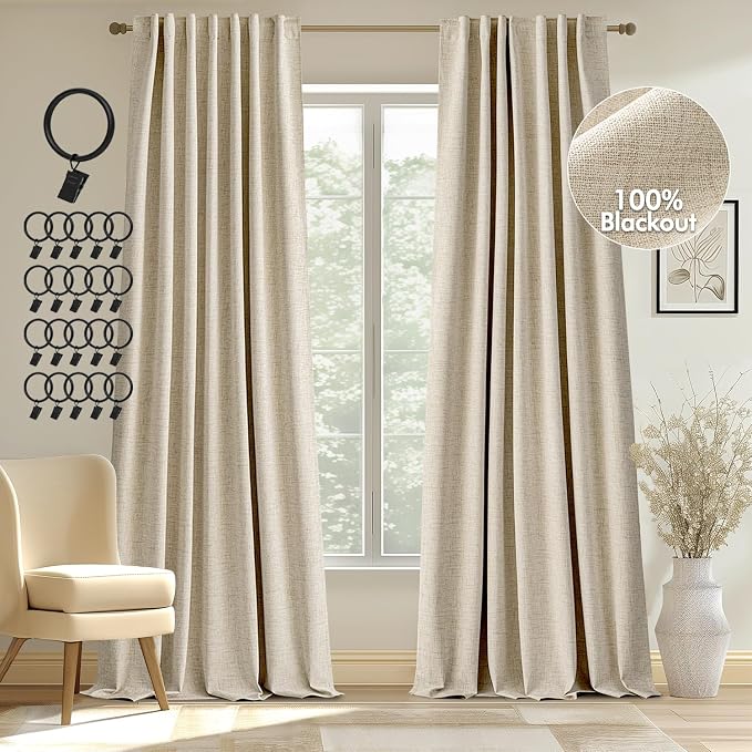 MIULEE 100% Blackout Curtains Linen Curtains & Drapes 84 Inch Cream Beige | 2 by MIULEE