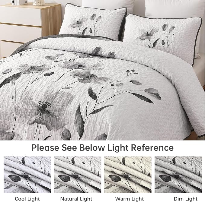Mybedsoul King Size Quilt Set Grey, Reversible Polyester Coverlet Set - Image 8