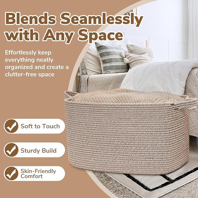 Goodpick 85L Large Woven Rope Blanket Basket, Toys & Clothes, Living Room & - Image 5