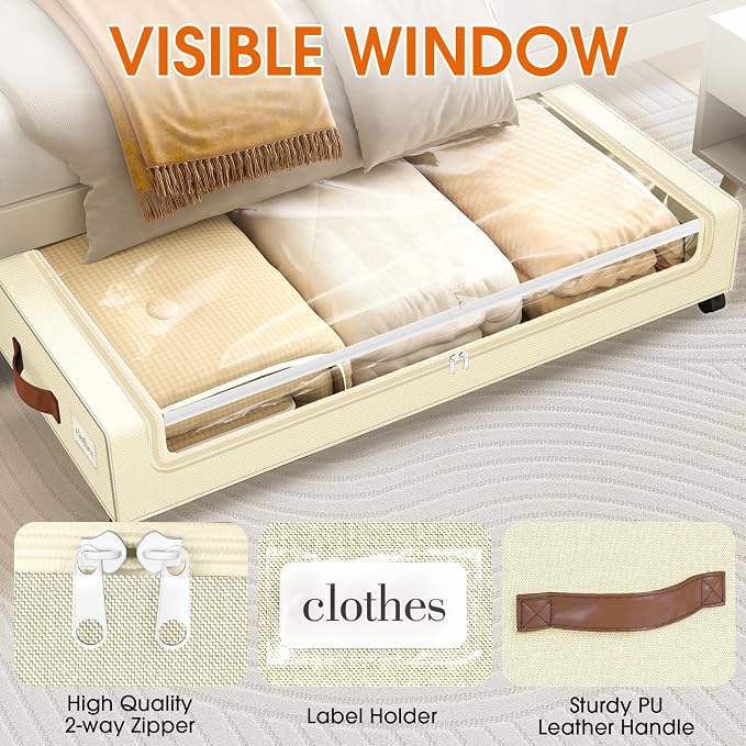 Under Bed Storage with Wheels 3Pack Storage Containers with Clear Window | - Image 3