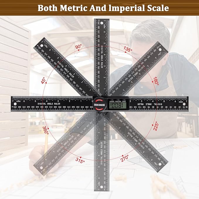 Digital Angle Finder Protractor, Angle Measuring Tool for Woodworking/Carpenter/Construction/Handmade Measurement，Angle Finder Ruler with 7inch/200mm(2 Batteries Included) (Enhanced ABS)