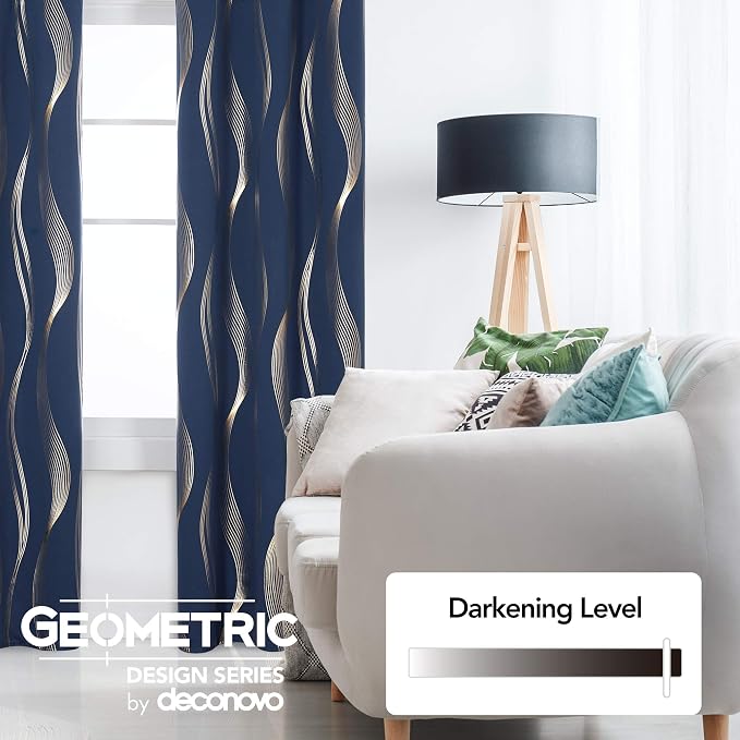 Deconovo Blackout Grommet Gold Pattern Printed Curtains, 42W x 84L | Room - Image 3