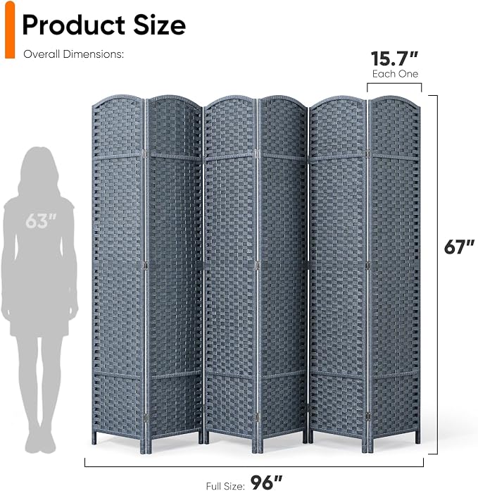 Outdoor Privacy Screen 6-Panel Folding Room Divider Space Partition | 67"H 96"W - Image 4