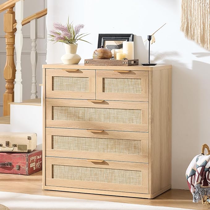 LEYAOYAO Rattan Dresser Set 2 for Bedroom, 33.5" Small Chest of Drawers | Gold - Image 4