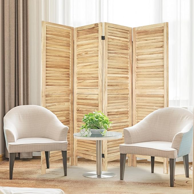 4 Panel Room Divider, Freestanding Wooden Privacy Screen | Solid paulownia wood - Image 7