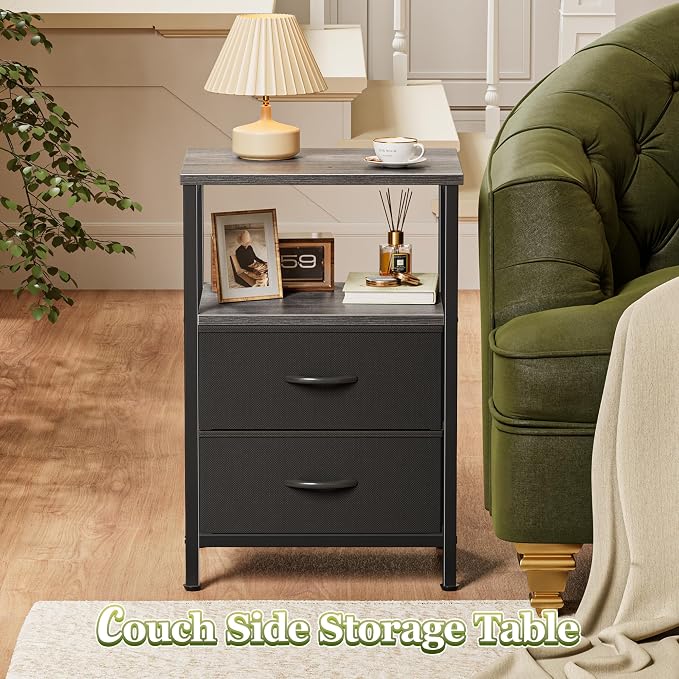 Huuger Night Stand with 2 Drawers, Bedside Table with Open Shelf | Wooden Top - Image 6