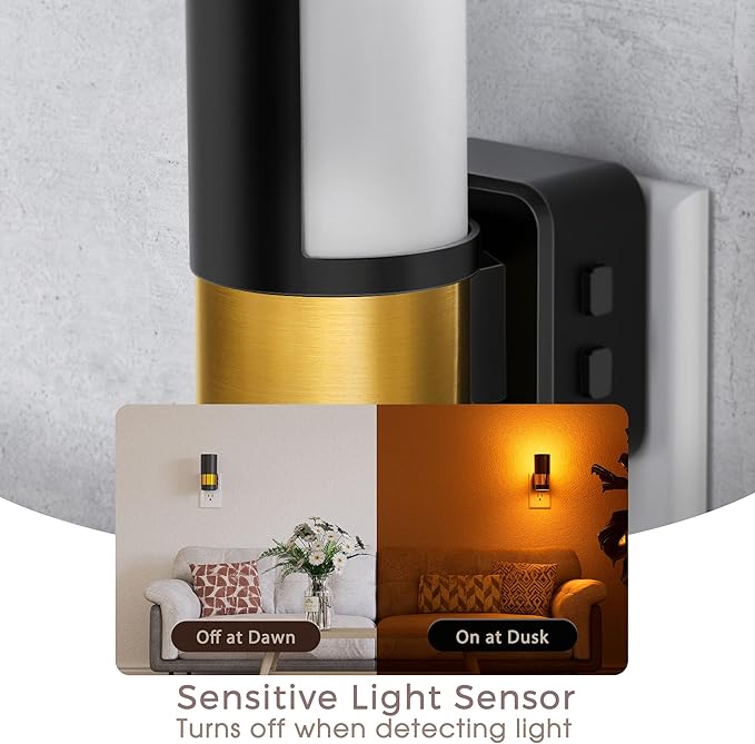 Briignite Night Lights Plug into Wall, 2 Pack Dimmable 3CCT Night Light for Kids, Amber/3000K/5000K Adjustable NightLights Plug in, 360° Rotation, Dusk to Dawn Sensor, Nightlight for Bedroom Hallway