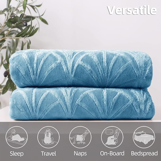 Whale Flotilla Soft Flannel Fleece Bed Blanket Queen Size, Stone Blue | Cozy - Image 7