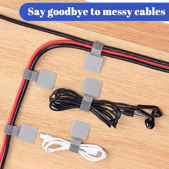 100 Pcs Hook and Loop Cable Straps, Cable Management Under Desk, Residue-Free - Image 3