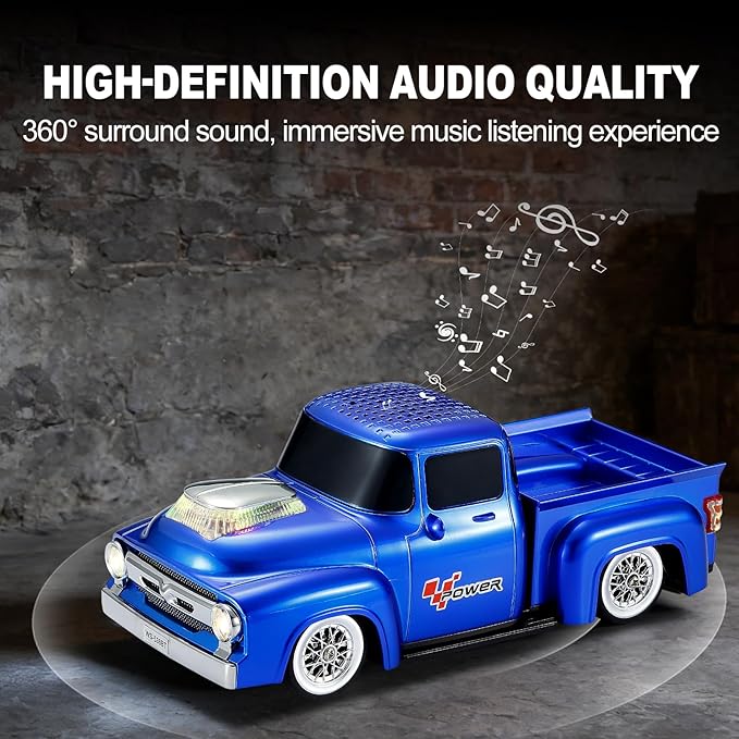 Vintage Pickup Truck Bluetooth Speaker, Retro Truck Model with HD Sound, Built-in Mic, LED Party Lights, TWS Dual Pairing, Multi-Interface Output, Portable Outdoor Speaker for Parties & Beach (BLUE)