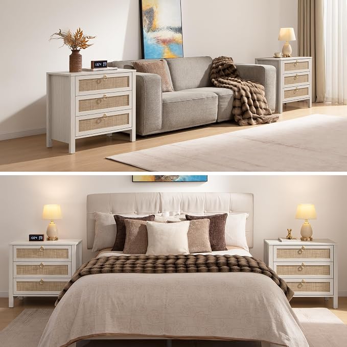 SICOTAS White Rattan Nightstand Set of 2 - Image 6