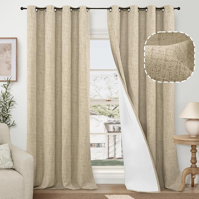 Burlap Linen Blackout Curtains 80 Inch Long Each 38 Wide 2 Panels | Thermal by Lajode