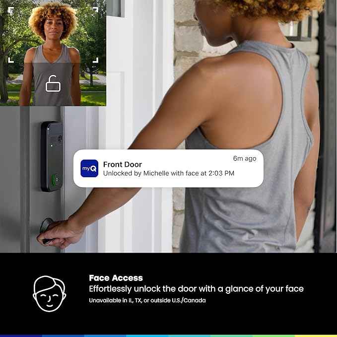 myQ Secure View™ 3-in-1 Smart Lock with 2K HDR Video Doorbell Camera, Face Access, Fingerprint Access, PIN & App Control — Intelligent Entry with Built-in Camera, Color Night Vision & Two-Way Audio