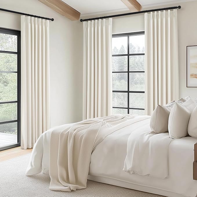100 Inches Long 100% Blackout Brich Linen Curtains, Farmhouse Pinch Pleated - Image 6