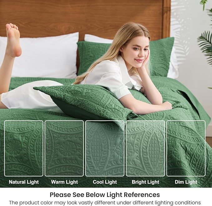 Love's cabin Oversized King Size Quilt Bedding Set Dark Green Bedspreads - Image 6