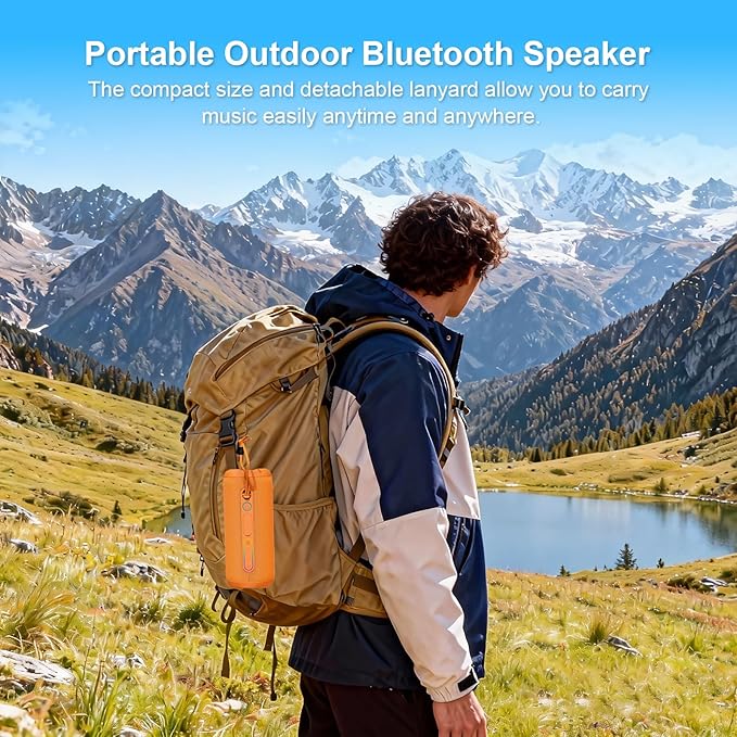 YOLOEMOT Shower Bluetooth Speaker Waterproof, Powerful Deep Bass, Wireless Stereo Pairing, IPX7 Waterproof Dustproof,12H Playtime, Outdoor Bluetooth Speakers for Travel, Sport, Party, Biking (Orange)