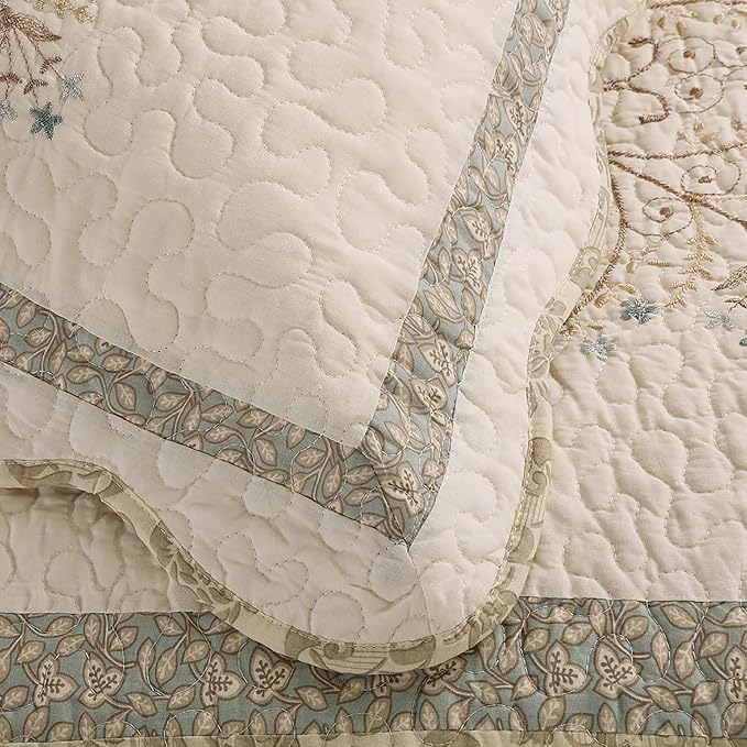 ROOMLIFE Quilt Set King Size 3D Floral Embroidery Pattern 3-Piece Cotton - Image 7