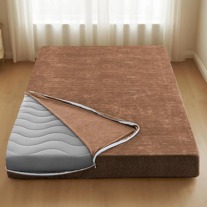 H.VERSAILTEX Full Size Armless Futon Mattress Covers for Traditional Japanese Futon Mattress Soft Chenille Couch Slipcovers Floor Mats Sofa Protector Zippered Sleeper Sofa Cover,Caramel