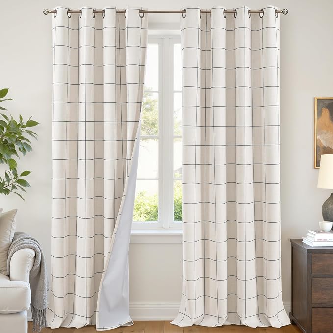Plaid Curtains Pattern Printed 90 Inches Long by Lajode