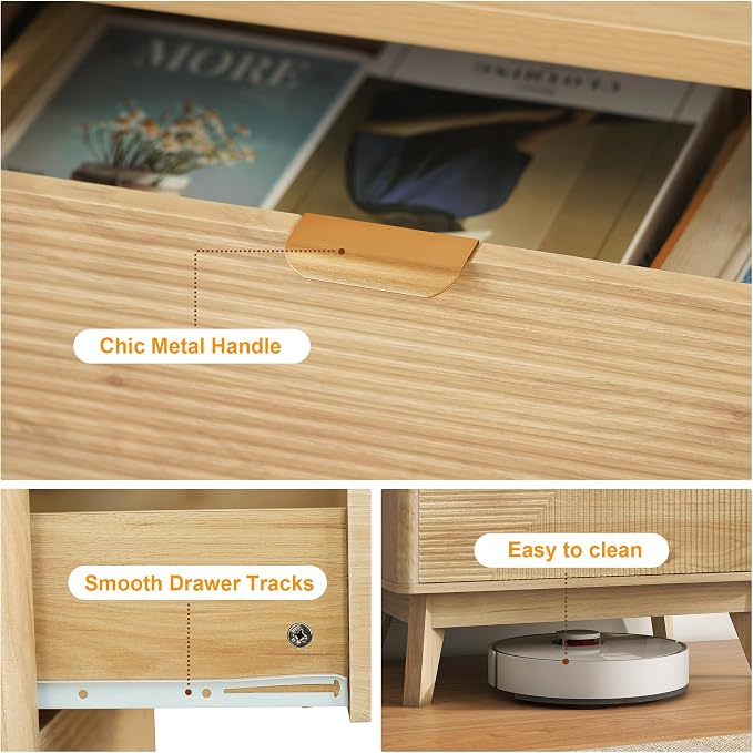 LYNCOHOME 3 Drawer Fluted Nightstand, Modern Wood Night Stand - Image 4