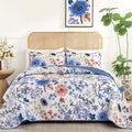 Yiran Blue Floral Quilts Queen Size, Sunflower Botanical Bedding Set | Spring by Yiran