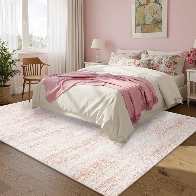 Latte&Fog 5x7 Pink Area Rugs for Girls Bedroom Washable Living Room Rugs | Non - Image 3