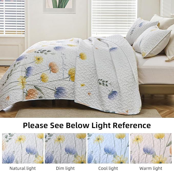 Dinjoy Quilt Set California King Size, Fall Floral Bedspread Bedding Set | Soft - Image 3
