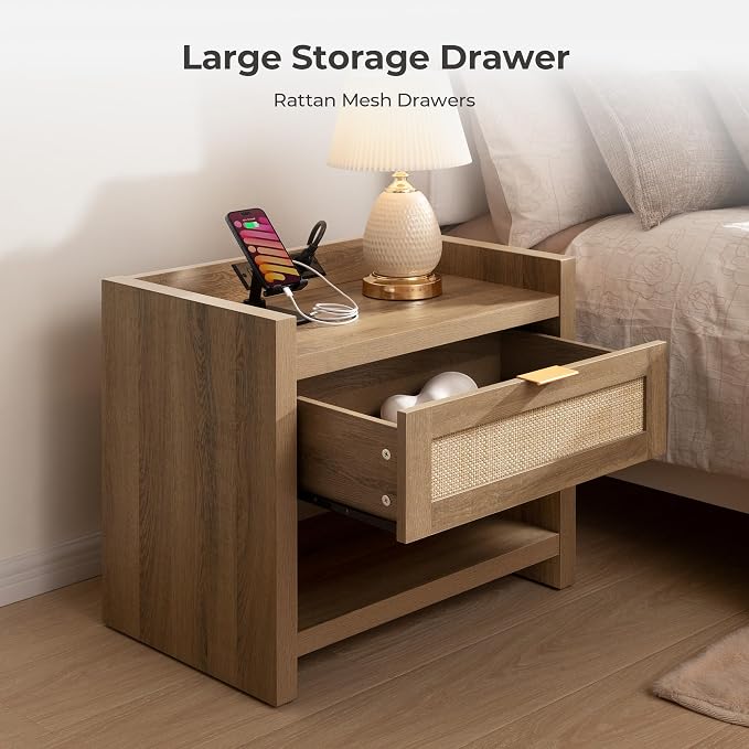 SICOTAS Rattan Night Stand Bedside Table - Image 3