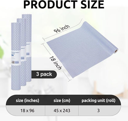 RAY STAR 18X96 Inch Shelf Liner for Kitchen Cabinets, Non-Adhesive Cabinet Liner Washable, PVC Drawer Liner for Dresser Non-Slip Bathroom (Blue Circle)(3 Roll)
