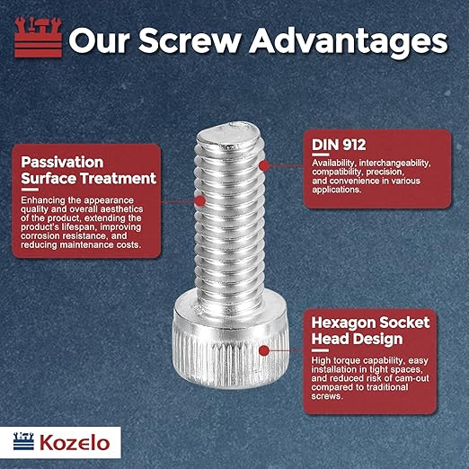 Kozelo 50pcs Socket Head Cap Screws - [M6-1 x 18mm] 304 Stainless Steel Allen Socket Drive for Electrical Motor 3D Printing Fan Engine Replacement Use, Silver