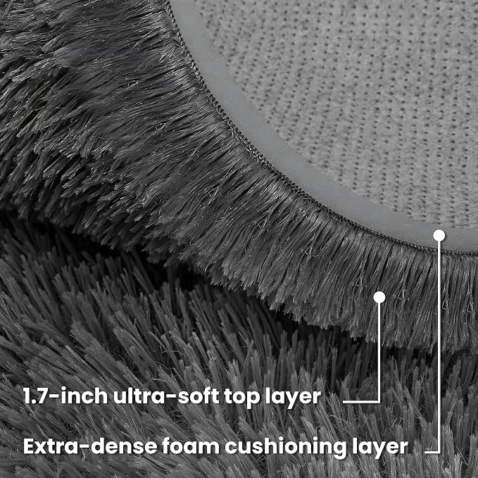 Dark Gray Round Fluffy Rug 5ft Plush Fuzzy Shaggy Carpet | Soft Rugs - Image 8