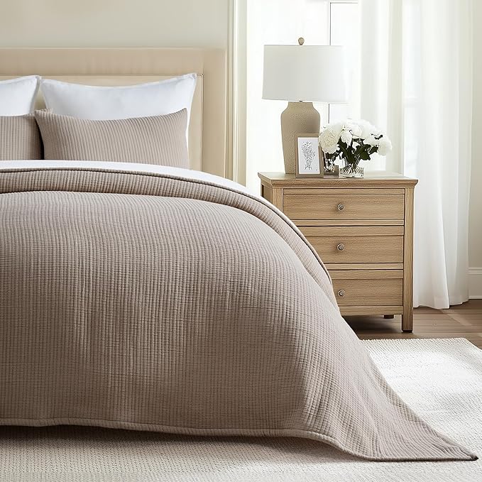 EVERGRACEHOME Cotton Gauze Matelassé Coverlet, Queen Size, Mocha Brown | Ultra by EVERGRACEHOME